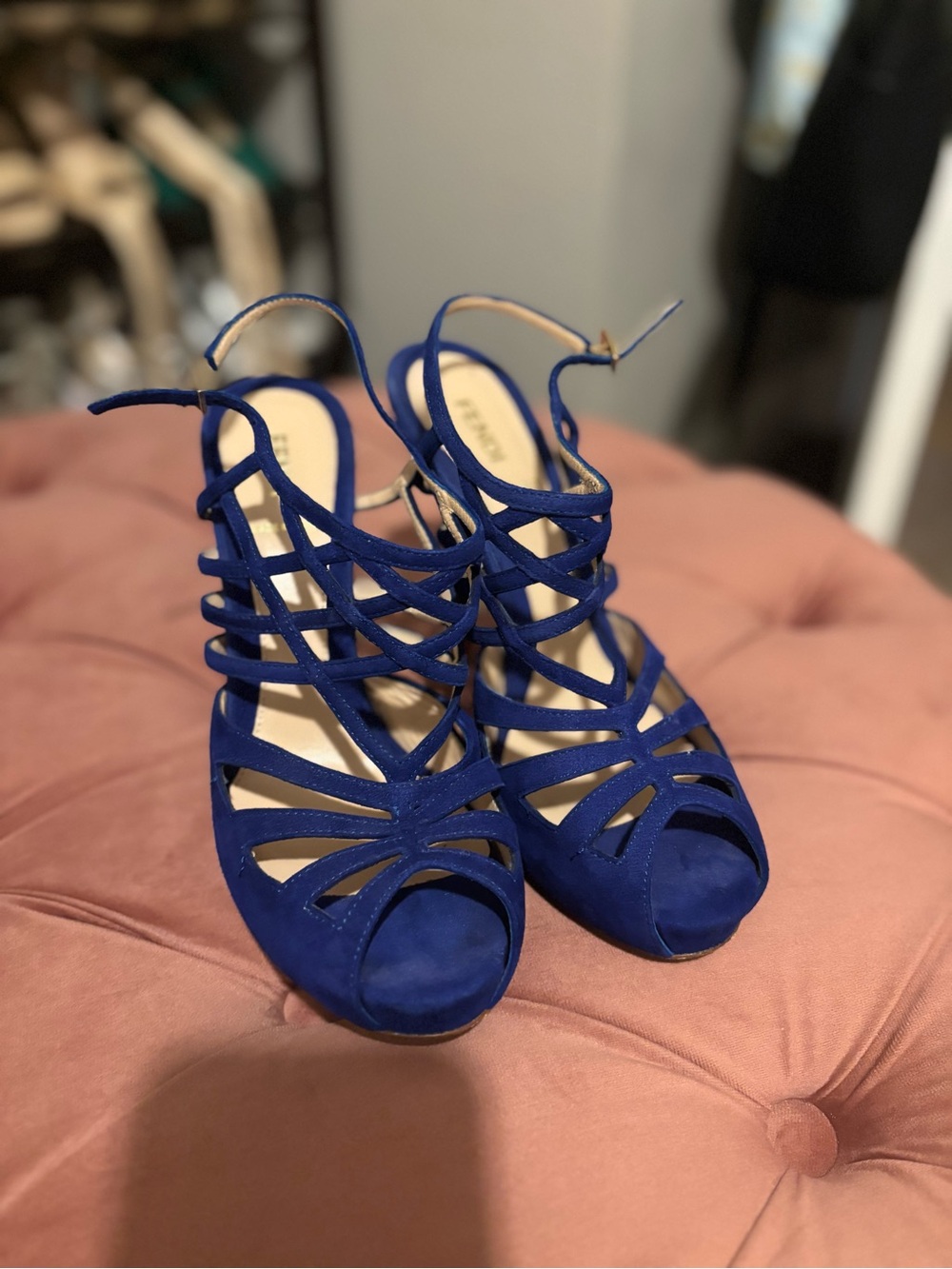 Fendi Royal Blue Strappy Peep-Toe Heels